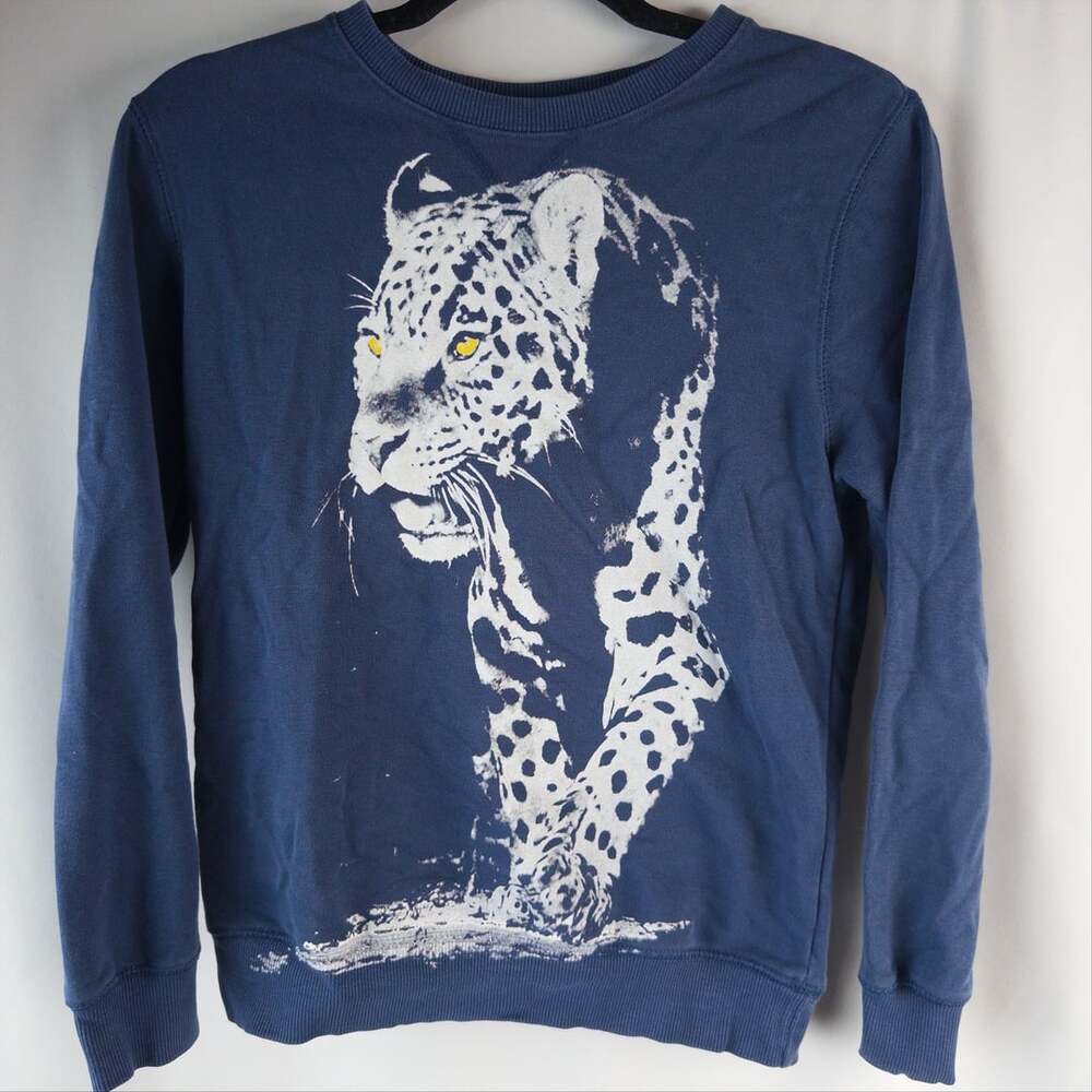Zara Boys Sweatshirt Size 11/12 Blue Leopard Graphic Crewneck Pullover